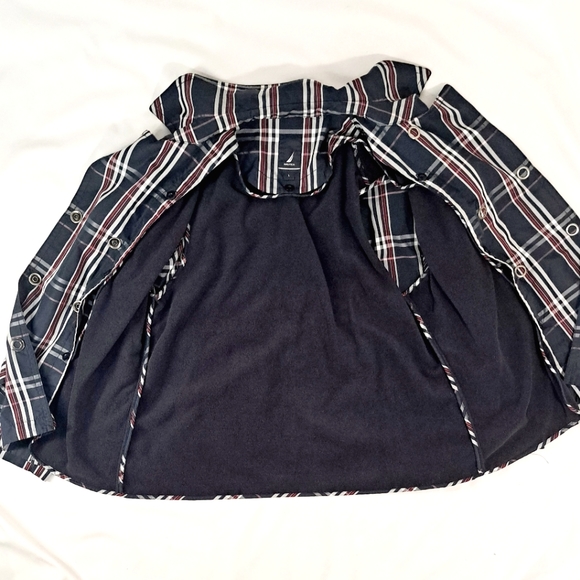 Nautica Double Breasted Blue Plaid Pea Coat Belted Pockets Fleece Lining Large - Picture 5 of 17